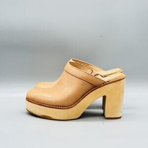 Antonio Melani Shoes Womens 7.5 Tan Leather Platform Wood Mule Kimberly Whitman